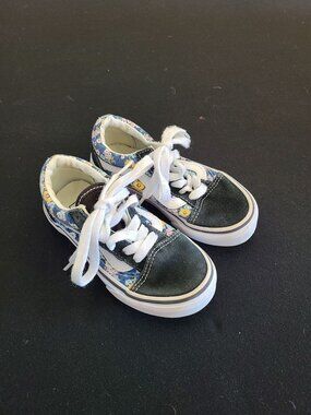 Vans Kids Floral Print Sneakers Size 11 With Suede & Canvas Accents